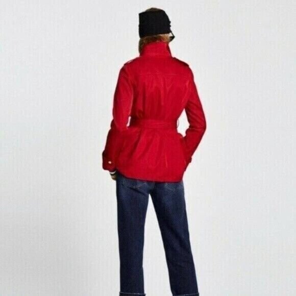 Zara Basic Red Zafari Jacket with Belt Size Medium Pre-owned - Picture 2 of 9